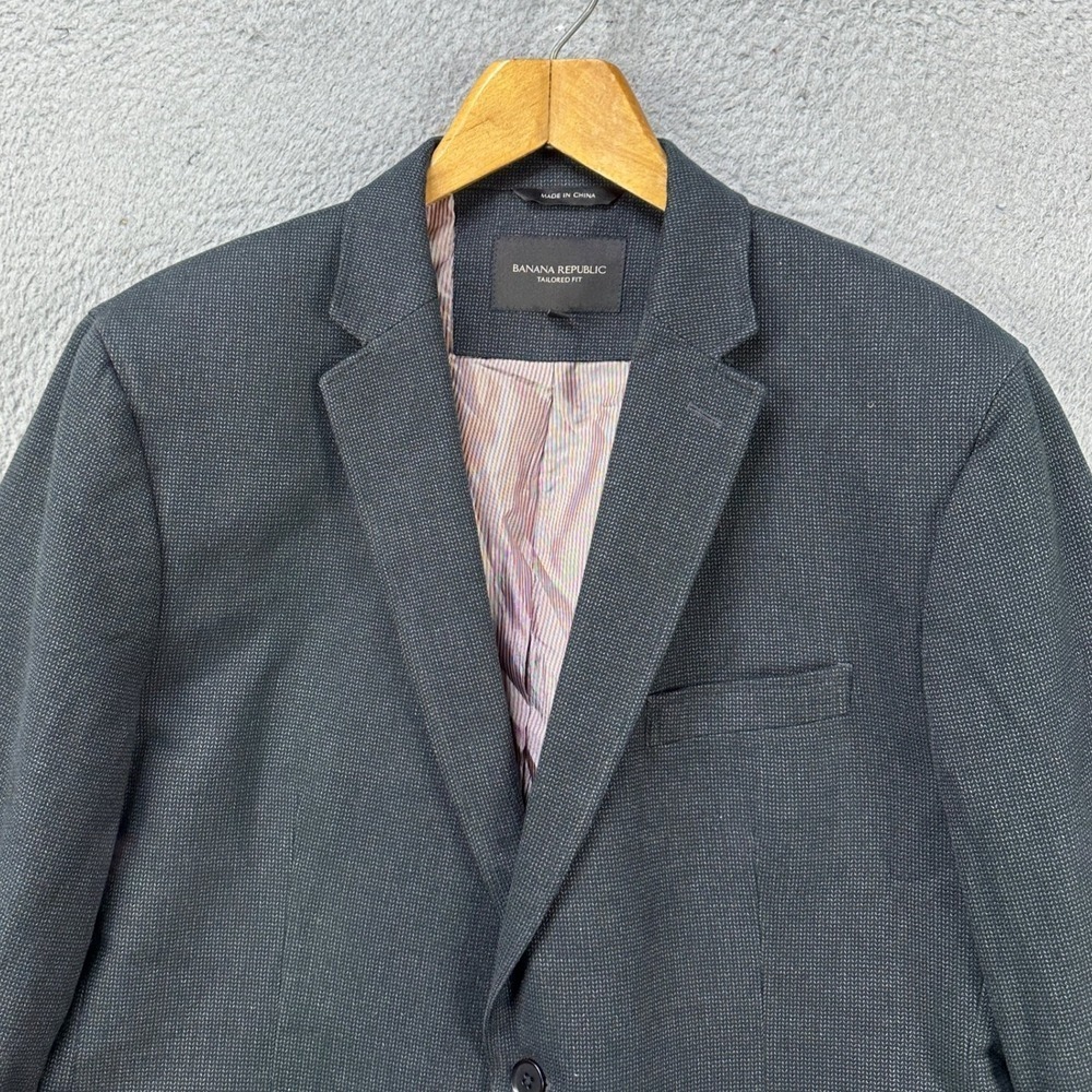 Banana Republic Blazer Sport Coat Men 44R Gray Tailored Fit 2 Button Elbow Patch